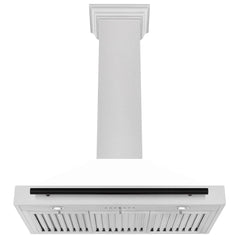 ZLINE Autograph Edition 36 in. Convertible Satin Stainless Steel Wall Mount Range Hood with White Matte Shell and Matte Black Handle - KB4SNZ-WM36-MB - The Home Selection