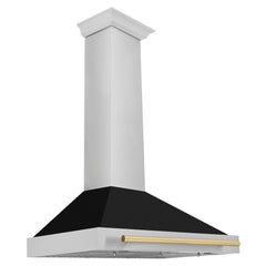 ZLINE Autograph Edition 36 in. Convertible Stainless Steel Range Hood with Black Matte Shell and Champagne Bronze Handle - KB4STZ-BLM36-CB - The Home Selection