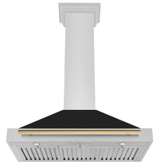 ZLINE Autograph Edition 36 in. Convertible Stainless Steel Range Hood with Black Matte Shell and Champagne Bronze Handle - KB4STZ-BLM36-CB - The Home Selection