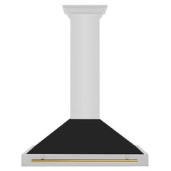 ZLINE Autograph Edition 36 in. Convertible Stainless Steel Range Hood with Black Matte Shell and Polished Gold Handle - KB4STZ-BLM36-G - The Home Selection