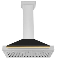 ZLINE Autograph Edition 36 in. Convertible Stainless Steel Range Hood with Black Matte Shell and Polished Gold Handle - KB4STZ-BLM36-G - The Home Selection