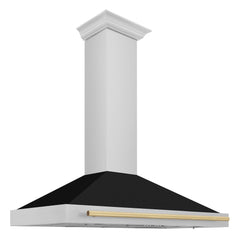 ZLINE Autograph Edition 48 in. Convertible Stainless Steel Range Hood with Black Matte Shell and Champagne Bronze Handle - KB4STZ-BLM48-CB - The Home Selection