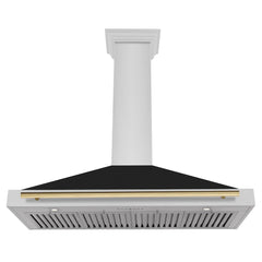 ZLINE Autograph Edition 48 in. Convertible Stainless Steel Range Hood with Black Matte Shell and Champagne Bronze Handle - KB4STZ-BLM48-CB - The Home Selection
