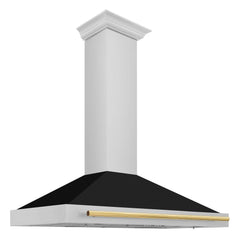 ZLINE Autograph Edition 48 in. Convertible Stainless Steel Range Hood with Black Matte Shell and Polished Gold Handle - KB4STZ-BLM48-G - The Home Selection