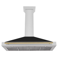 ZLINE Autograph Edition 48 in. Convertible Stainless Steel Range Hood with Black Matte Shell and Polished Gold Handle - KB4STZ-BLM48-G - The Home Selection