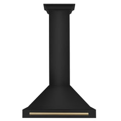 ZLINE Autograph Edition 30 in. Black Stainless Steel Wall Mount Range Hood With Champagne Bronze Handle - BSKB4Z-30-CB - The Home Selection