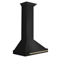ZLINE Autograph Edition 30 in. Black Stainless Steel Wall Mount Range Hood With Champagne Bronze Handle - BSKB4Z-30-CB - The Home Selection