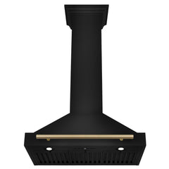ZLINE Autograph Edition 30 in. Black Stainless Steel Wall Mount Range Hood With Champagne Bronze Handle - BSKB4Z-30-CB - The Home Selection