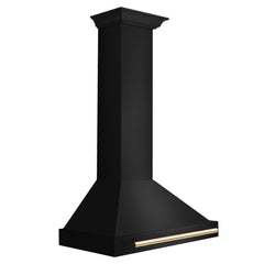 ZLINE Autograph Edition 30 in. Black Stainless Steel Wall Mount Range Hood With Polished Gold Handle - BSKB4Z-30-G - The Home Selection