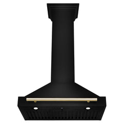 ZLINE Autograph Edition 30 in. Black Stainless Steel Wall Mount Range Hood With Polished Gold Handle - BSKB4Z-30-G - The Home Selection