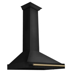 ZLINE Autograph Edition 36 in. Black Stainless Steel Wall Mount Range Hood With Champagne Bronze Handle - BSKB4Z-36-CB - The Home Selection