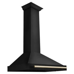 ZLINE Autograph Edition 36 in. Black Stainless Steel Wall Mount Range Hood with Polished Gold Handle - BSKB4Z-36-G - The Home Selection