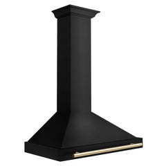 ZLINE Autograph Edition 36 in. Black Stainless Steel Wall Mount Range Hood with Polished Gold Handle - BSKB4Z-36-G - The Home Selection