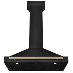 ZLINE Autograph Edition 36 in. Black Stainless Steel Wall Mount Range Hood with Polished Gold Handle - BSKB4Z-36-G - The Home Selection