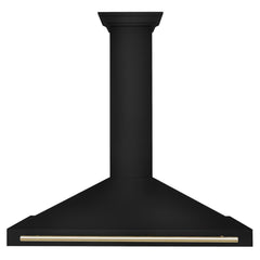 ZLINE Autograph Edition 48 in. Black Stainless Steel Wall Mount Range Hood With Polished Gold Handle - BSKB4Z-48-G - The Home Selection