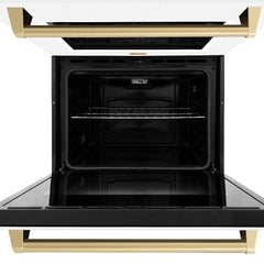ZLINE Autograph Edition 30 in. Professional True Convection Double Wall Oven with Air Fry and Self Clean in Stainless Steel with White Matte Doors and Champagne Bronze Handles - WADZ-WM-30-CB - The Home Selection