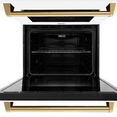 ZLINE Autograph Edition 30 in. Professional True Convection Double Wall Oven with Air Fry and Self Clean in Stainless Steel with White Matte Doors and Polished Gold Handles - WADZ-WM-30-G - The Home Selection