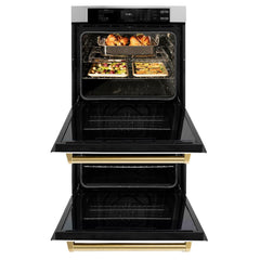 ZLINE Autograph Edition 30 in. Professional True Convection Double Wall Oven with Air Fry and Self Clean in Stainless Steel with White Matte Doors and Polished Gold Handles - WADZ-WM-30-G - The Home Selection