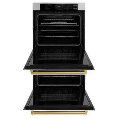 ZLINE Autograph Edition 30 in. Professional True Convection Double Wall Oven with Air Fry and Self Clean in Stainless Steel with White Matte Doors and Polished Gold Handles - WADZ-WM-30-G - The Home Selection