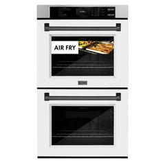 ZLINE Autograph Edition 30 in. Professional True Convection Double Wall Oven with Air Fry and Self Clean in Stainless Steel with White Matte Doors and Matte Black Handles - WADZ-WM-30-MB - The Home Selection