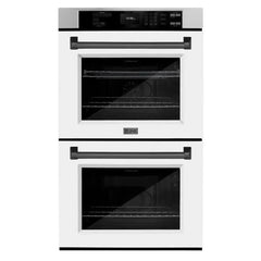 ZLINE Autograph Edition 30 in. Professional True Convection Double Wall Oven with Air Fry and Self Clean in Stainless Steel with White Matte Doors and Matte Black Handles - WADZ-WM-30-MB - The Home Selection