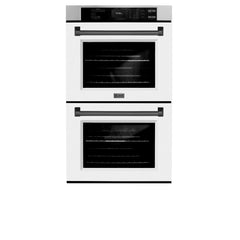 ZLINE Autograph Edition 30 in. Professional True Convection Double Wall Oven with Air Fry and Self Clean in Stainless Steel with White Matte Doors and Matte Black Handles - WADZ-WM-30-MB - The Home Selection