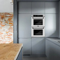 ZLINE Autograph Edition 30 in. Professional True Convection Double Wall Oven with Air Fry and Self Clean in Stainless Steel with White Matte Doors and Matte Black Handles - WADZ-WM-30-MB - The Home Selection