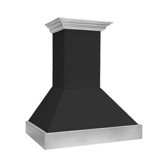 ZLINE 30 in. Wooden Wall Mount Range Hood in Rustic Shiplap Black Finish with Stainless Steel Accents - 365CC-30 - The Home Selection
