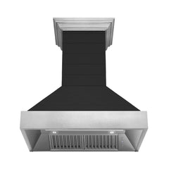 ZLINE 36 in. Wooden Wall Mount Range Hood in Rustic Shiplap Black Finish with Stainless Steel Accents - 365CC-36 - The Home Selection