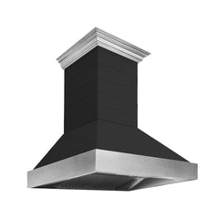 ZLINE 36 in. Wooden Wall Mount Range Hood in Rustic Shiplap Black Finish with Stainless Steel Accents - 365CC-36 - The Home Selection
