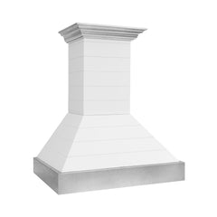 ZLINE 36 in. Wooden Wall Mount Range Hood in Rustic Shiplap Bright White Finish with Stainless Steel Accents - 365WW-36 - The Home Selection