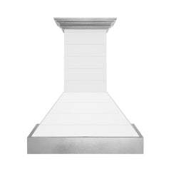 ZLINE 36 in. Wooden Wall Mount Range Hood in Rustic Shiplap Bright White Finish with Stainless Steel Accents - 365WW-36 - The Home Selection