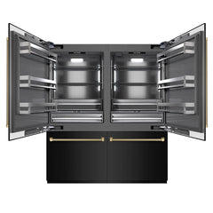 ZLINE Autograph Edition 72 in. 39.6 cu. ft. French Door Built-In Bottom Freezer Refrigerator with Water Dispensers and Ice Makers in Black Stainless Steel with Graphite Gray Interior Helix Handles - GRBITZ-BS72-K