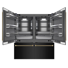 ZLINE Autograph Edition 72 in. 39.6 cu. ft. French Door Built-In Bottom Freezer Refrigerator with Water Dispensers and Ice Makers in Black Stainless Steel with Graphite Gray Interior Helix Handles - GRBITZ-BS72-K