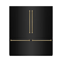 ZLINE Autograph Edition 72 in. 39.6 cu. ft. French Door Built-In Bottom Freezer Refrigerator with Water Dispensers and Ice Makers in Black Stainless Steel with Graphite Gray Interior Helix Handles - GRBITZ-BS72-K