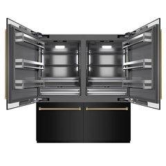 ZLINE Autograph Edition 72 in. 39.6 cu. ft. French Door Built-In Bottom Freezer Refrigerator with Water Dispensers and Ice Makers in Black Stainless Steel with Graphite Gray Interior Helix Handles - GRBITZ-BS72-K