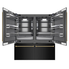 ZLINE Autograph Edition 72 in. 39.6 cu. ft. French Door Built-In Bottom Freezer Refrigerator with Water Dispensers and Ice Makers in Black Stainless Steel with Graphite Gray Interior Helix Handles - GRBITZ-BS72-K