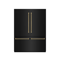 ZLINE Autograph Edition 60 in. 32.2 cu. ft. French Door Built-In Bottom Freezer Refrigerator with Water Dispenser and Ice Maker in Black Stainless Steel with Graphite Gray Interior Helix Handles- GRBIVZ-BS60K