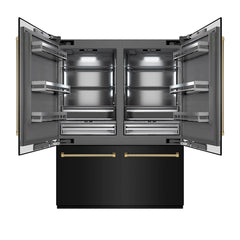 ZLINE Autograph Edition 60 in. 32.2 cu. ft. French Door Built-In Bottom Freezer Refrigerator with Water Dispenser and Ice Maker in Black Stainless Steel with Graphite Gray Interior Helix Handles- GRBIVZ-BS60K