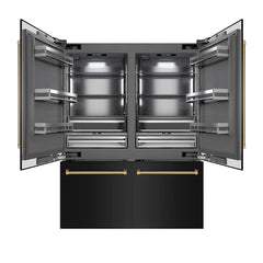 ZLINE Autograph Edition 60 in. 32.2 cu. ft. French Door Built-In Bottom Freezer Refrigerator with Water Dispenser and Ice Maker in Black Stainless Steel with Graphite Gray Interior Helix Handles- GRBIVZ-BS60K