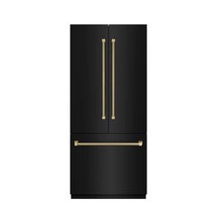 ZLINE Autograph Edition 36 in. 19.6 cu. ft. French Door Built-In Bottom Freezer Refrigerator with Water Dispenser and Ice Maker in Black Stainless Steel with Graphite Gray Interior Helix Handles - GRBIVZ-BS36K