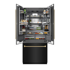 ZLINE Autograph Edition 36 in. 19.6 cu. ft. French Door Built-In Bottom Freezer Refrigerator with Water Dispenser and Ice Maker in Black Stainless Steel with Graphite Gray Interior Helix Handles - GRBIVZ-BS36K