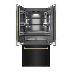 ZLINE Autograph Edition 36 in. 19.6 cu. ft. French Door Built-In Bottom Freezer Refrigerator with Water Dispenser and Ice Maker in Black Stainless Steel with Graphite Gray Interior Helix Handles - GRBIVZ-BS36K