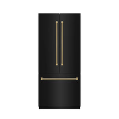 ZLINE Autograph Edition 36 in. 19.6 cu. ft. French Door Built-In Bottom Freezer Refrigerator with Water Dispenser and Ice Maker in Black Stainless Steel with Graphite Gray Interior Helix Handles - GRBIVZ-BS36K