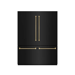 ZLINE Autograph Edition 60 in. 32.2 cu. ft. French Door Built-In Bottom Freezer Refrigerator with Water Dispenser and Ice Maker in Black Stainless Steel with Graphite Gray Interior Helix Handles- GRBIVZ-BS60K