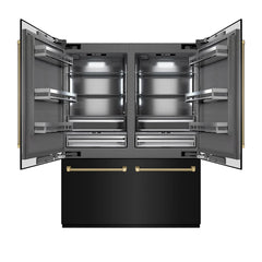 ZLINE Autograph Edition 60 in. 32.2 cu. ft. French Door Built-In Bottom Freezer Refrigerator with Water Dispenser and Ice Maker in Black Stainless Steel with Graphite Gray Interior Helix Handles- GRBIVZ-BS60K