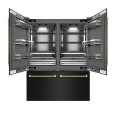 ZLINE Autograph Edition 60 in. 32.2 cu. ft. French Door Built-In Bottom Freezer Refrigerator with Water Dispenser and Ice Maker in Black Stainless Steel with Graphite Gray Interior Helix Handles- GRBIVZ-BS60K