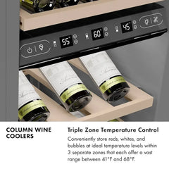 ZLINE Autograph Edition 18 in. 9.0 cu. ft. Triple Zone 68 Bottle Left Hinge Column Wine Cooler in Stainless Steel with Champagne Bronze Accents - RCWVLZ-30418-CB - The Home Selection
