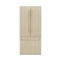 ZLINE Autograph Edition 36 Inch 19.6 cu. ft. Panel Ready French Door Built-In Bottom Freezer Refrigerator with Water Dispenser and Ice Maker with Stainless Steel Interior - SRBIVZ