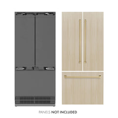 ZLINE Autograph Edition 36 Inch 19.6 cu. ft. Panel Ready French Door Built-In Bottom Freezer Refrigerator with Water Dispenser and Ice Maker with Stainless Steel Interior - SRBIVZ